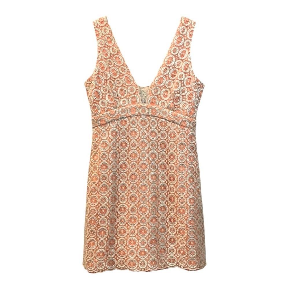 NWT Ali Ro Eye On You Coral Crochet Lace Sleeveless Mini Dress Boho Chic Size 12 - Picture 2 of 5